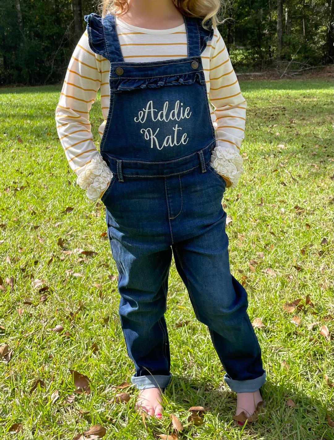 Monogrammed Ruffle Overalls