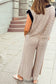 Colorblock Trim V Neck Tank Drawstring Wide Leg Pants Set