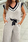 Colorblock Trim V Neck Tank Drawstring Wide Leg Pants Set