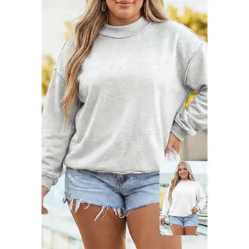 Drop Shoulder Blank Reversible Mock Neck Sweatshirt