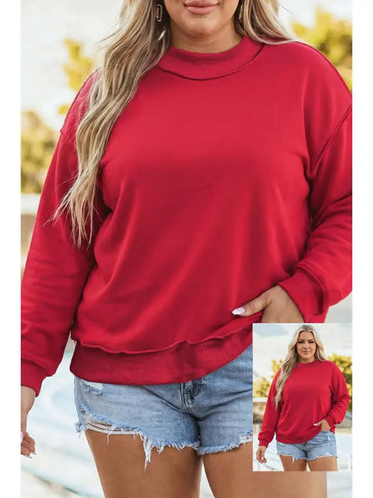 Drop Shoulder Blank Reversible Mock Neck Sweatshirt