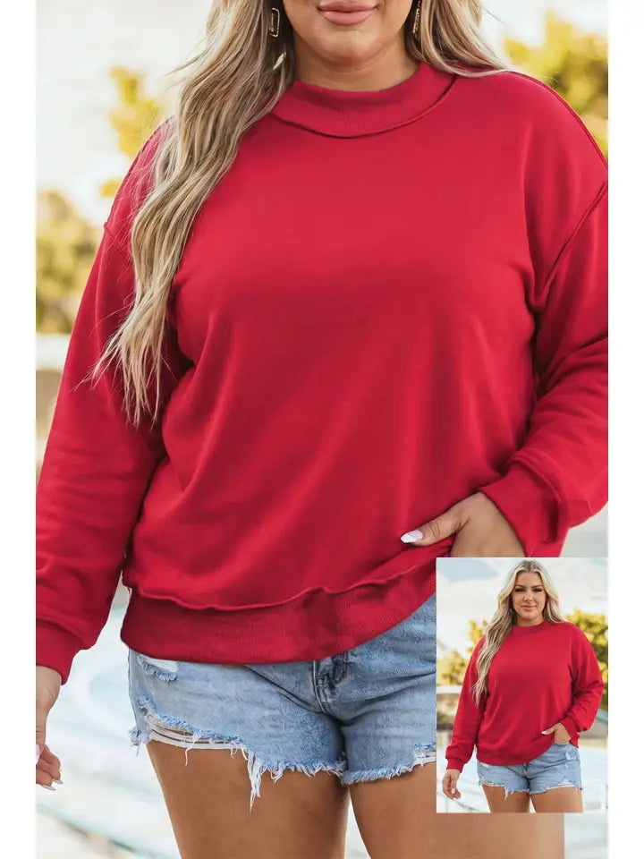 Drop Shoulder Blank Reversible Mock Neck Sweatshirt