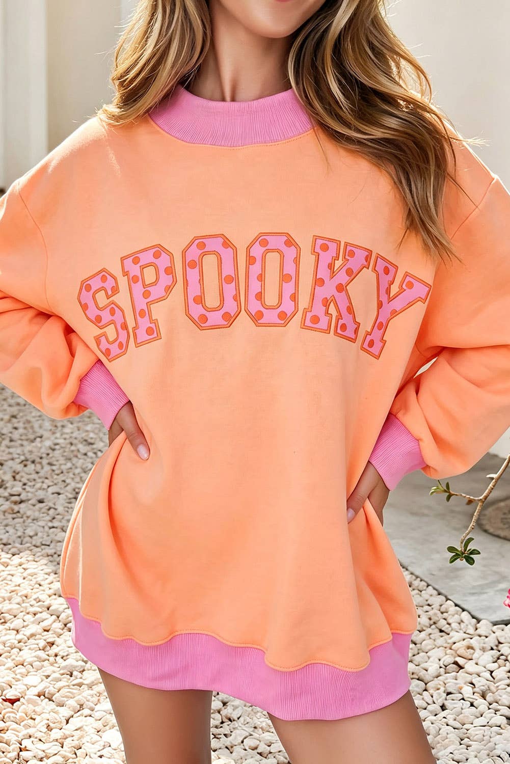 NEW Polka Dot Contrast Trim Mock Neck Oversized Sweatshirt