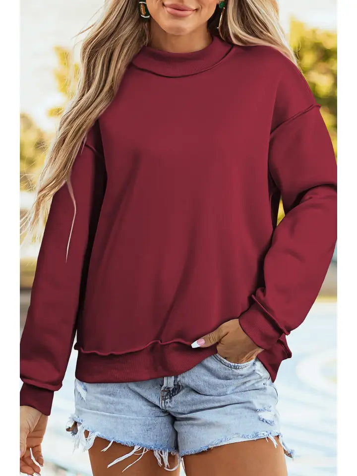 Drop Shoulder Blank Reversible Mock Neck Sweatshirt