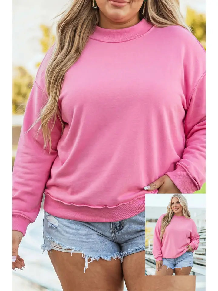 Drop Shoulder Blank Reversible Mock Neck Sweatshirt