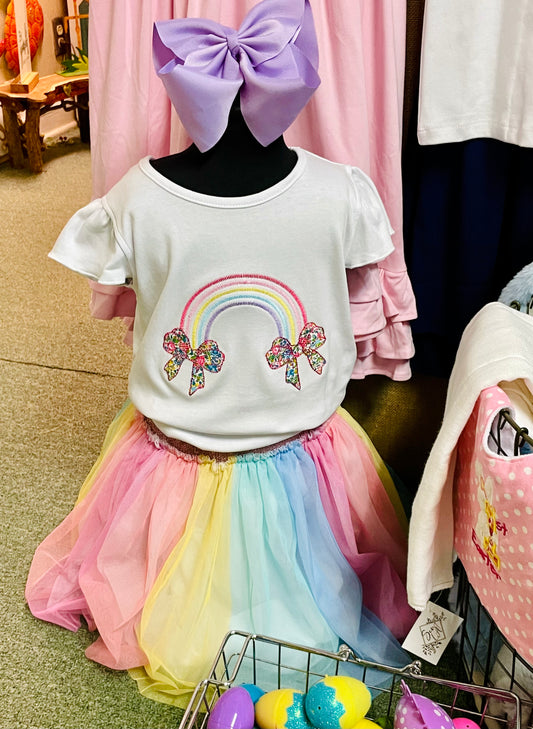 Flutter sleeve rainbow shirt