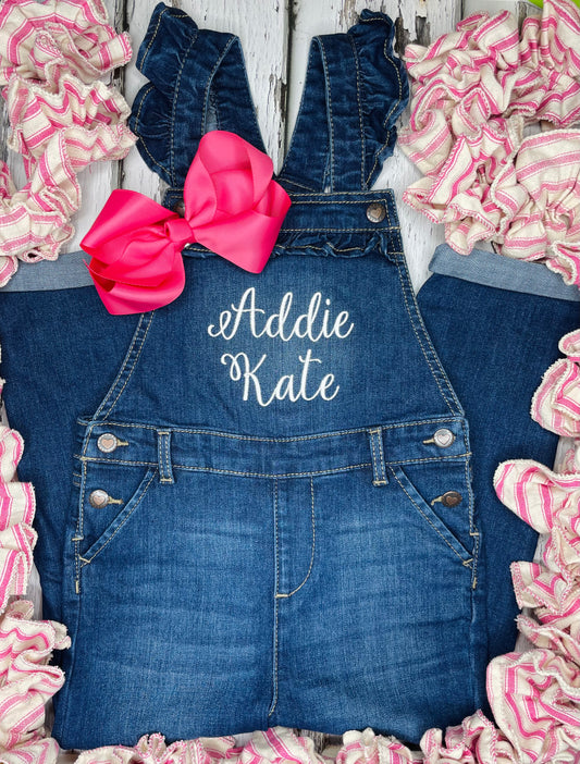 Monogrammed Ruffle Overalls