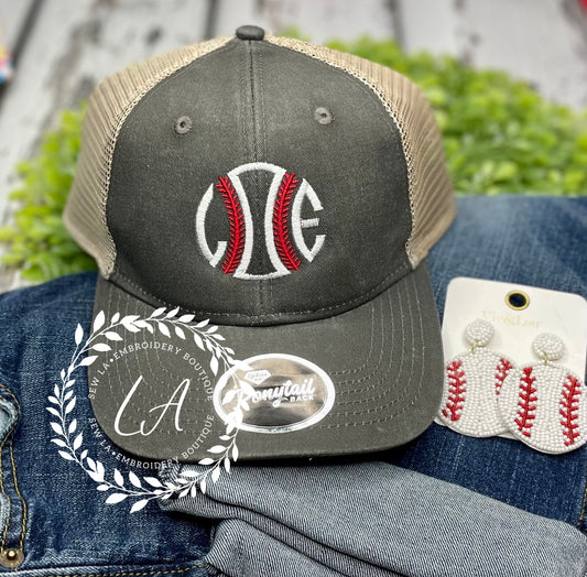 Baseball monogrammed ponytail hat